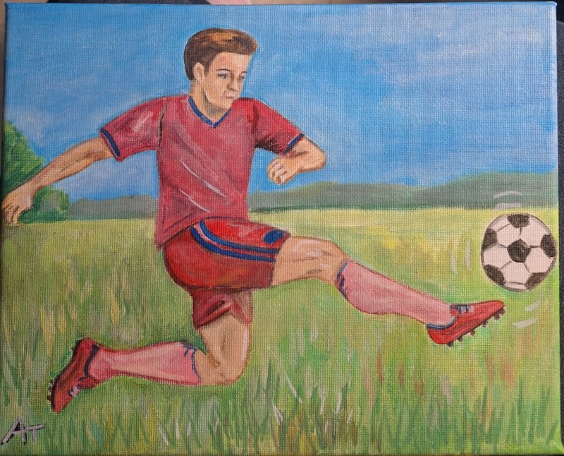 Original Contemporary Soccer Kick 8x10 Canvas Acrylic Painting Signed Wall Art gallery