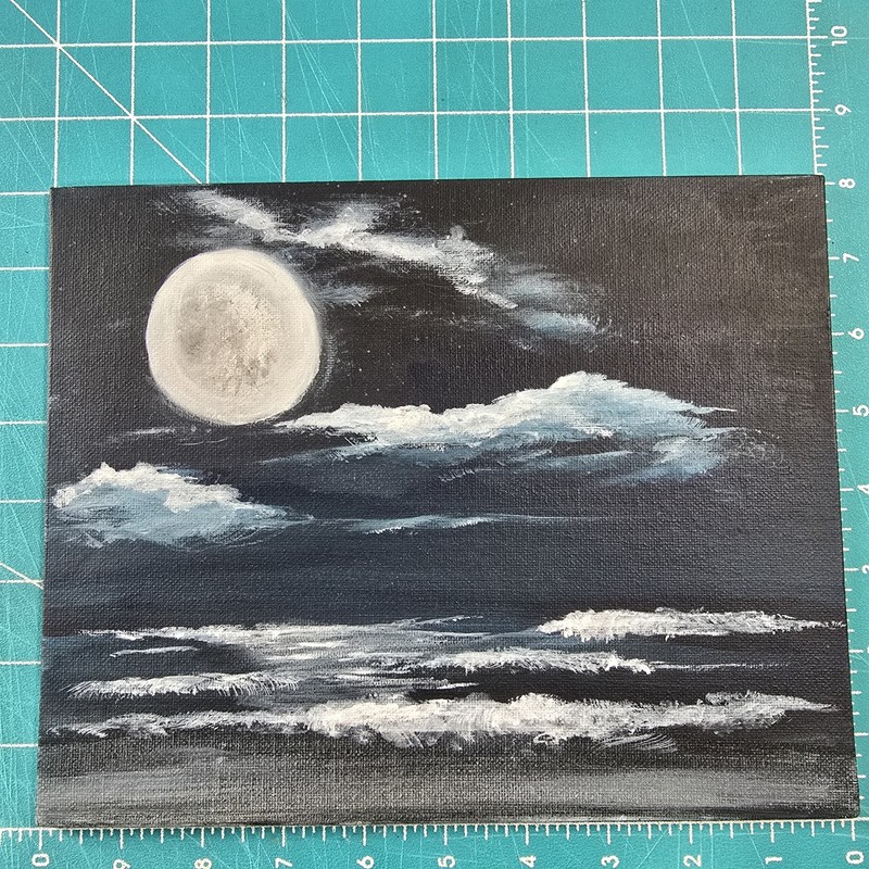 Original Acrylic Moonlit Seascape Painting 8×10 Canvas Board Night Ocean