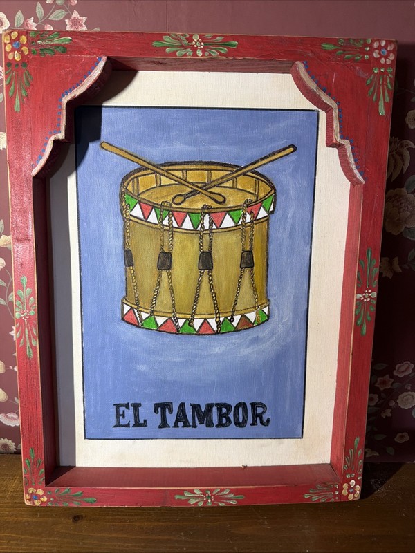 Magnificent FOLK ART COLORFUL PAINTING. One Of a Kind With Hand Painted Frame!