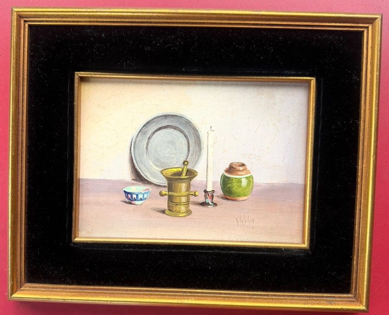 VTG Original Oil on Board Painting V Weley Dutch Still Life Framed Signed gallery