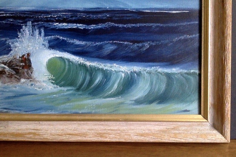 Framed Landscape Oil Painting On Canvas Mountain Seashore Wave 16 x 20 Inches gallery