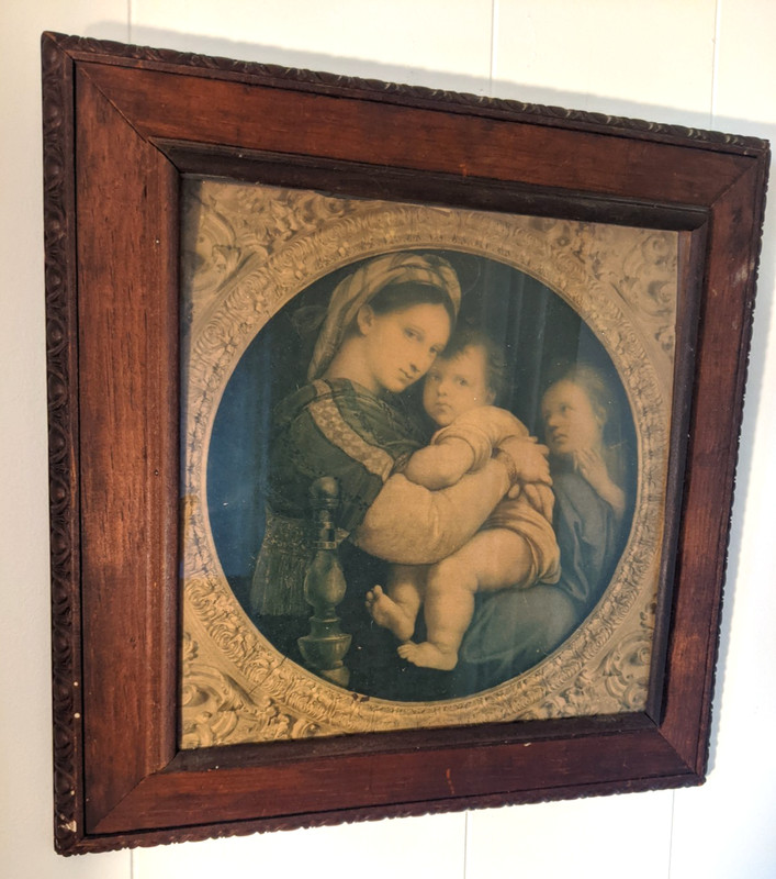 Framed Antique Reproduction of Raphael’s Madonna della Seggiola 16”x16”