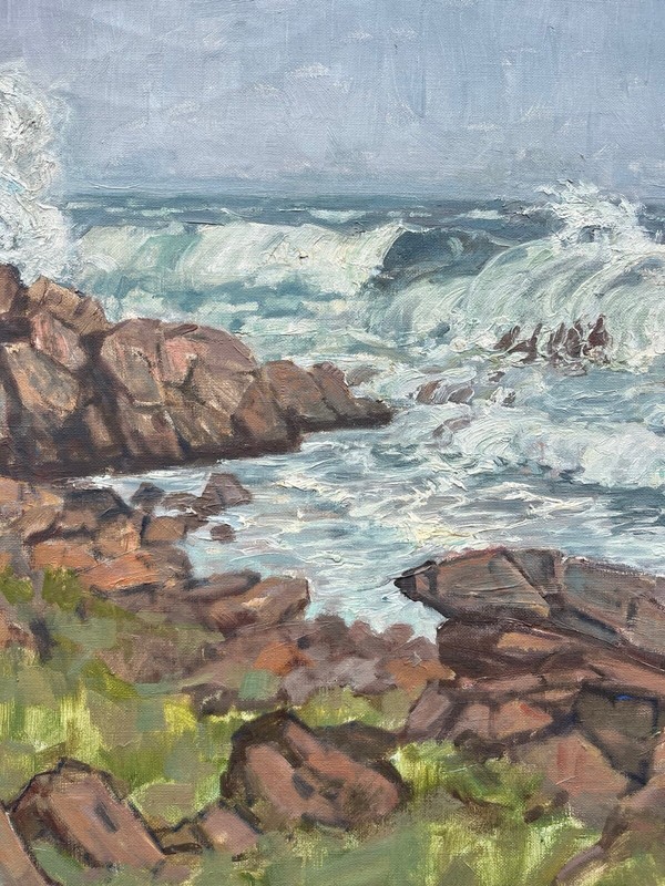 Impressionist Ewald Grauengaard 1989-1962 Rocky Coast Sea Surf Oil Painting gallery