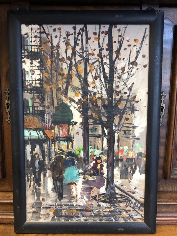 ARC DE TRIOMPHE Street Scene 1960’s FRAMED ORIGINAL OIL PAINTING By OCALA