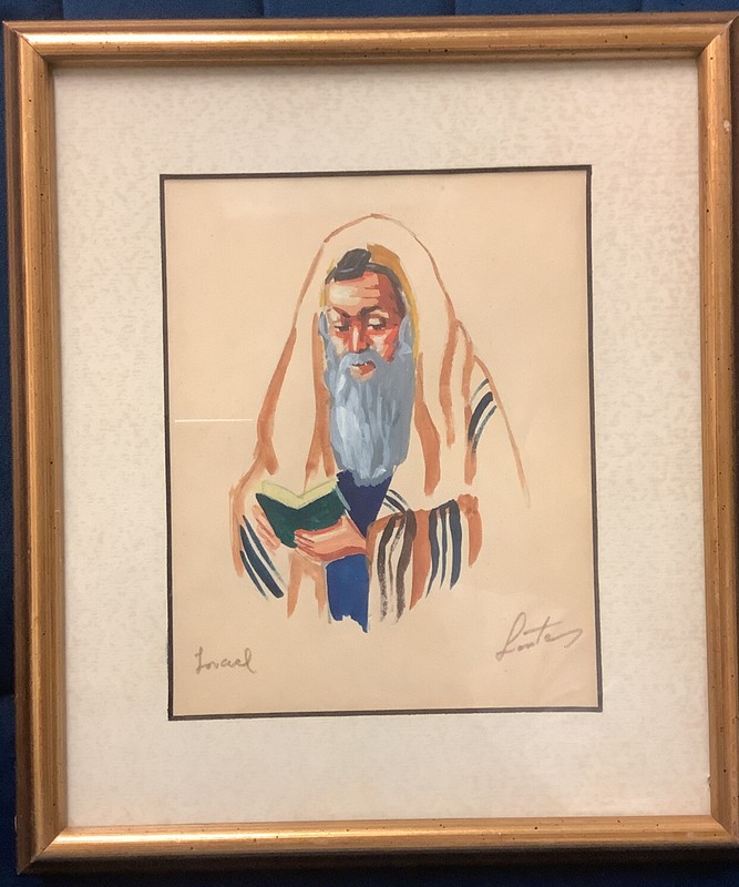 Vintage Watercolor Print Holy Old Rabbi Portrait/Israel/Signed By Artist Levitz