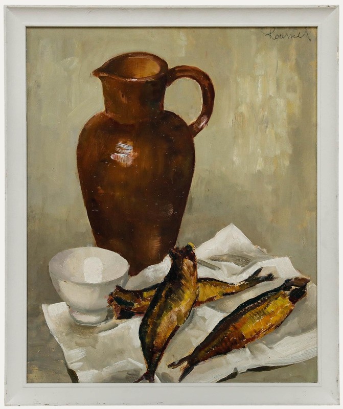 L. Roussiel (1913-1963) – Mid 20th Century Oil, Still Life with Jug and Fish