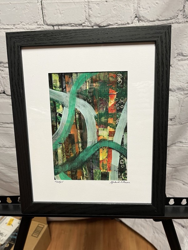 Original Abstract Collage Artwork Framed 8×10, Matted 5×7 Artwork
