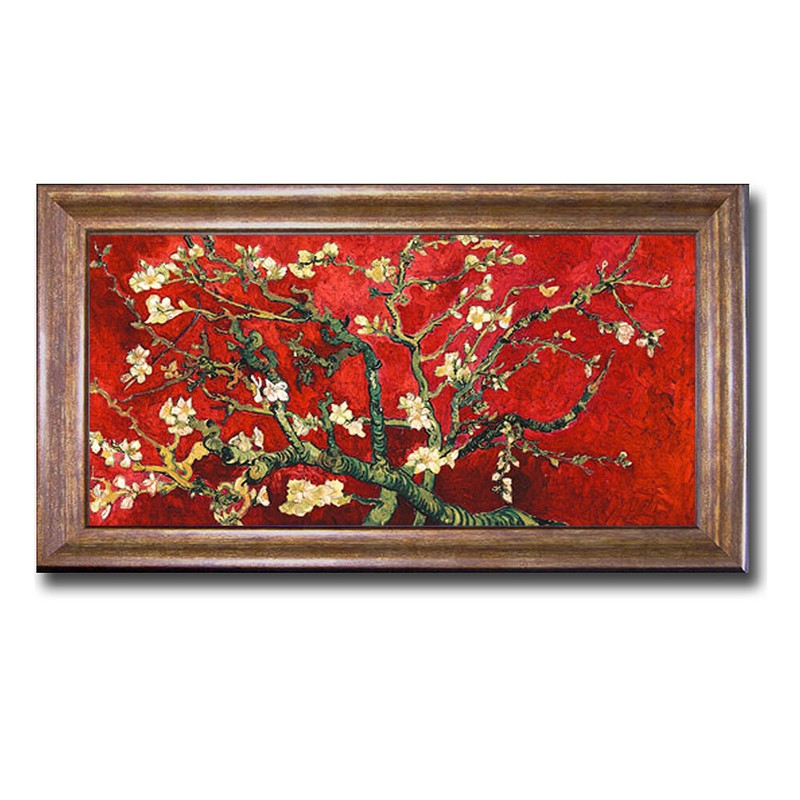 Bronze Framed Mandorlo in Fiore-Red by Van Gogh Canvas Giclee Art 16 in x 28 in