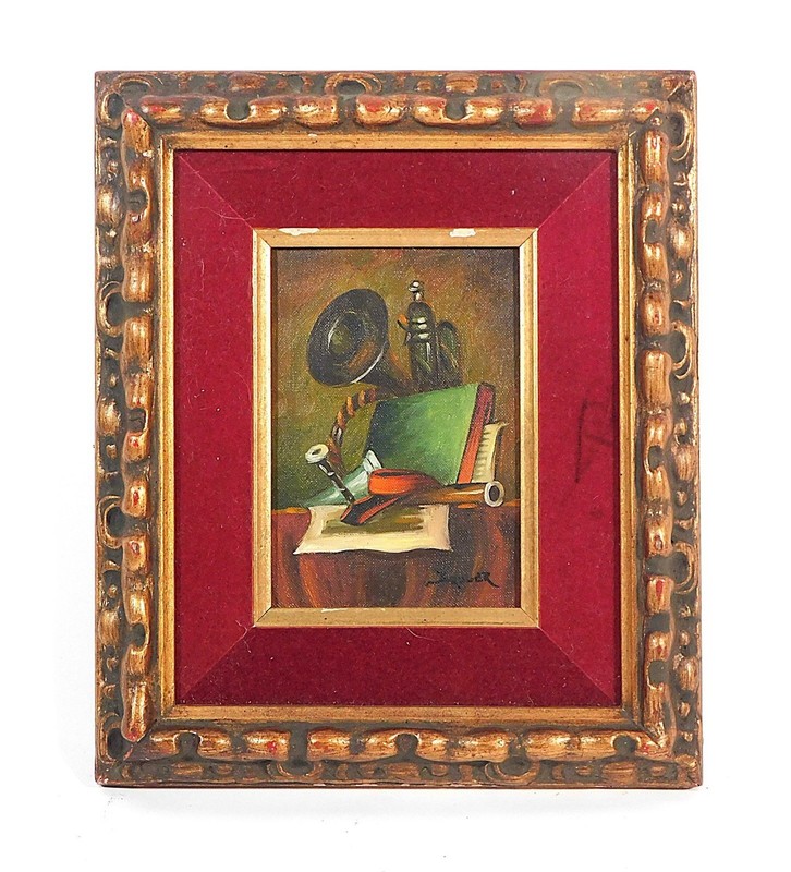 Mid-century European Style Still Life Oil Painting, Indistinctly Signed