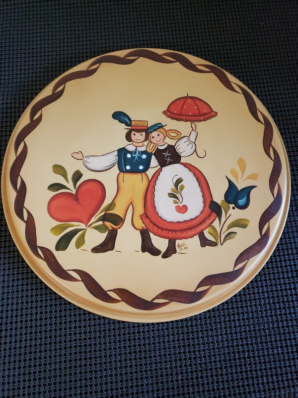 Cookie Sheet Vintage Hand Painted Round Metal 11.5″ Scandanavian Wall Decor