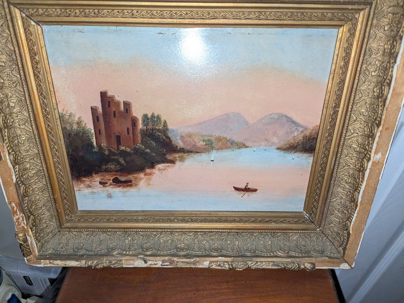 Antique Primitive HUDSON RIVER New York Riverscape Oil Painting On Academy Board