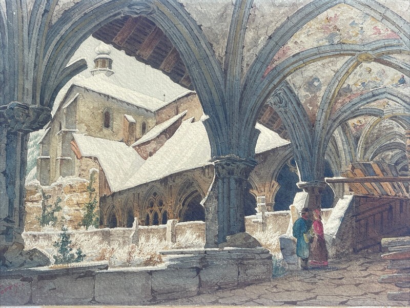 ANTIQUE 19TH CENTURY PAINTING Architectural Icon MASTERFUL LISTED SIGNED FAMOUS