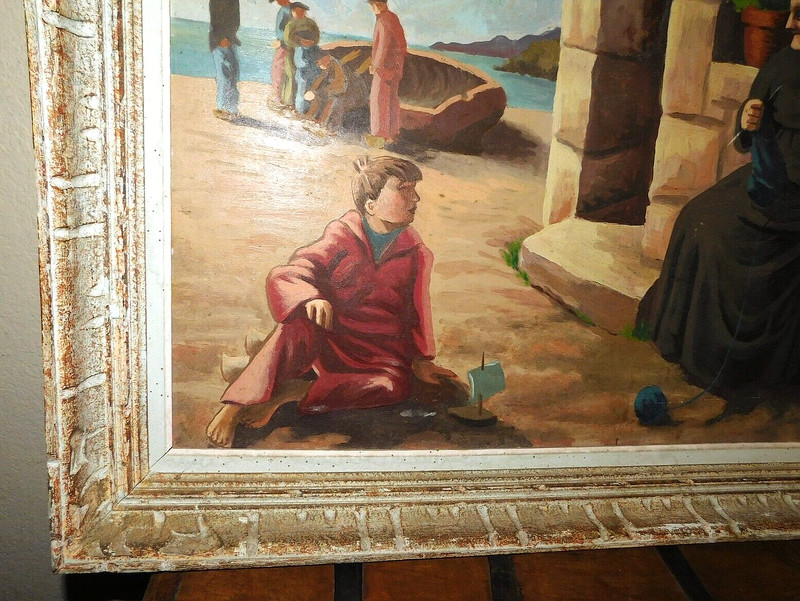 Antique LG French Antique 19th c Oil Painting Board Framed Signed 38 x 26 1/2 gallery
