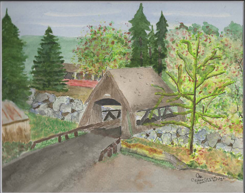 Christine Eide Watercolor artist Cedar Creek Covered Bridge