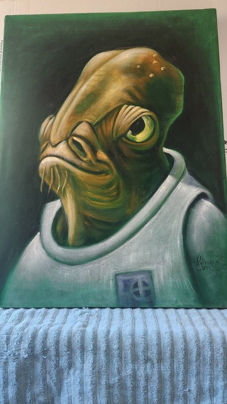 18”X24” Tijuana Velvet Star Wars painting of Admiral Akbar on green velvet.