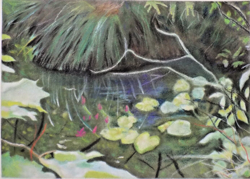 Wall Art original painting drawing landscape pond country pastels