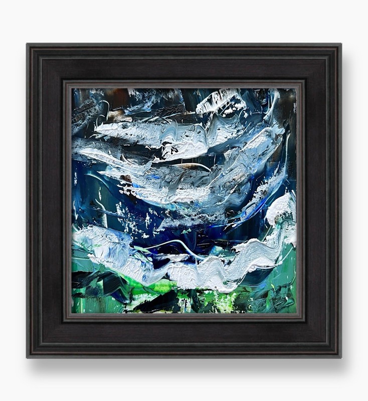 Reykjavik Cold Surf Abstract Seascape Painting – Moody Iceland Ocean Impasto Art
