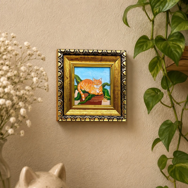 Orange Cat in Flower Pot Mini Oil Painting Original Cat Art Cat Lover Gift gallery