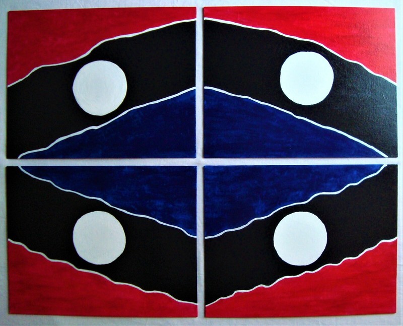 Original Moon Signed Painting Circle Geometric Navy Red Art Set By Carla Dancey gallery
