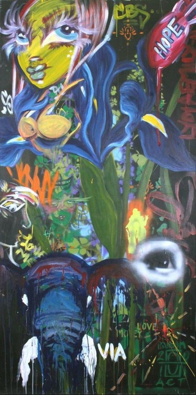 Street Art; Untitled Collaboration – Acrylic, Stencil & Spray Paint on Canvas