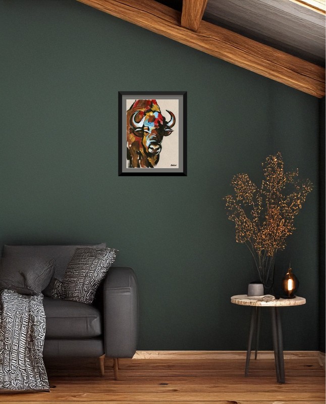 Atherton 11x14 Original Abstract Bison Acrylic Painting "Big Buffalo 1" signed gallery