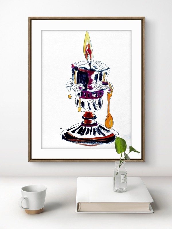 TITA PAINTZ Burning Candle Original Handmade Abstract Ink Painting 9x12 Wall Art gallery