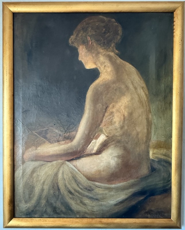 FRANK HECTOR THOMPKINS ANTIQUE WOMAN IMPRESSIONIST OIL PAINTING OLD VINTAGE 1910