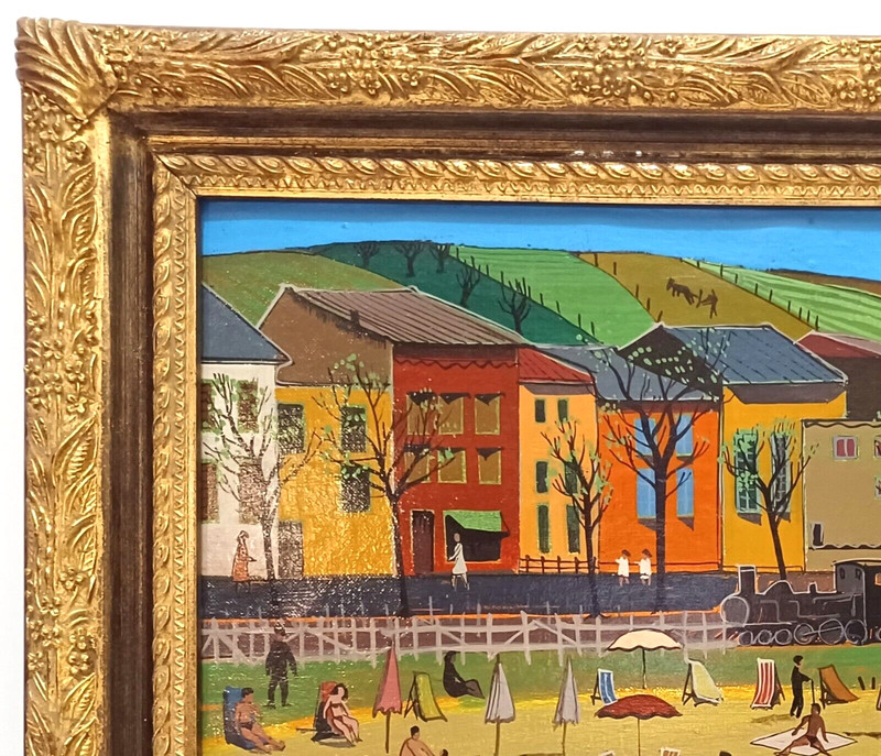 LISTED DUTCH FOLK ART PAULINE BRAAT Sd ORIG O/C BEACH SCENE BER MENGELS WIFE gallery