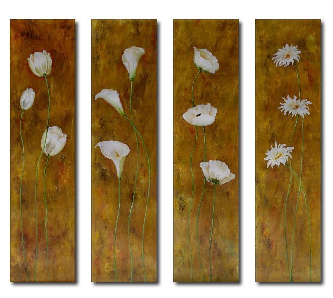 Extra Large! Floral Hand Painted Oil Paintings 48x12in x 4 pcs=48x48in