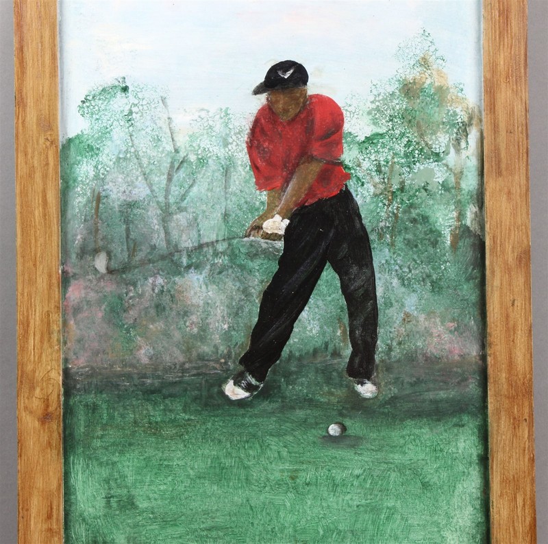 TIGER WOODS 13th Green Augusta MASTERS 1997 Original Primitive Painting on Board gallery