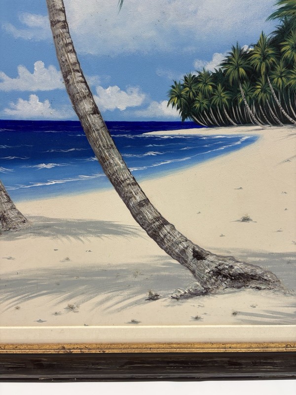 Large Original Caribbean Beach Oil Painting Signed Bravo RD - Tropical Decor gallery