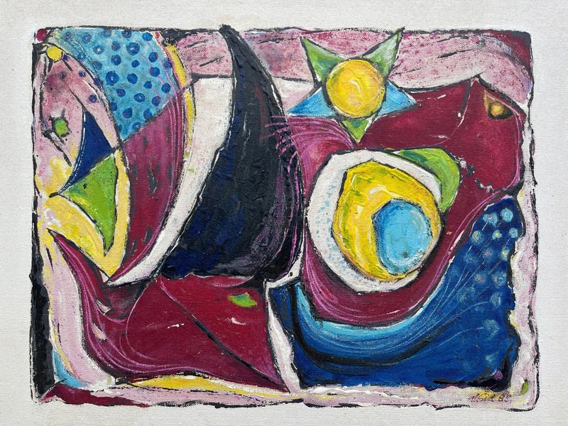 Oil painting abstract composition SPRÆNGT KOSMOS modern Danish art 80x63cm