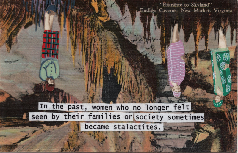Unseen Women Skyland Original Naive Folk Outsider Art Painting 3.5×5.5 Potocki