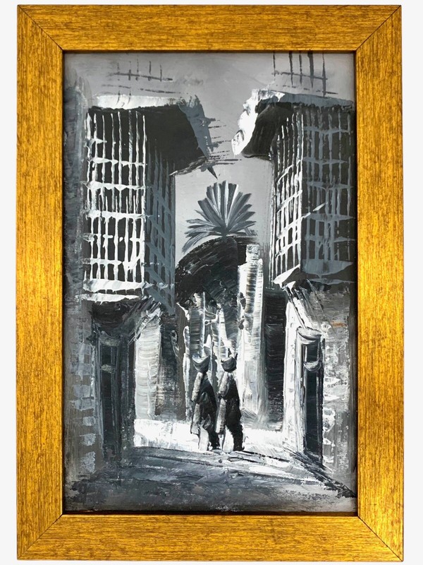 Painting an Old City in the Middle East Original Oil on Canvas Vintage Decor gallery