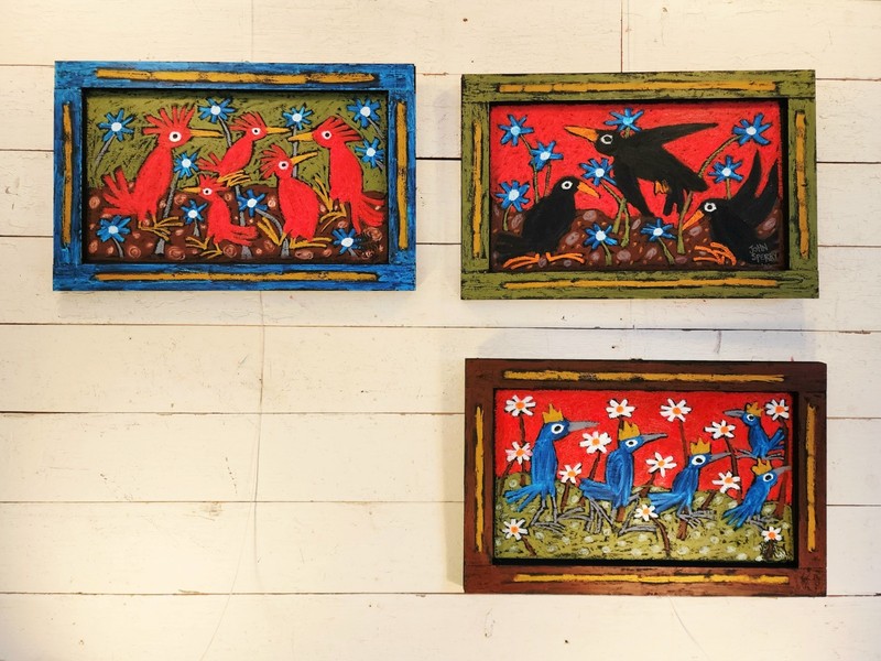 John Sperry Outsider Southern Primitive Folk Art BLUEBIRDS Birds Painting gallery