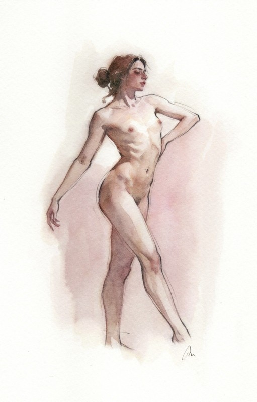 Original Female Figure Portrait Classical Painting 5.5×8.5 Book page