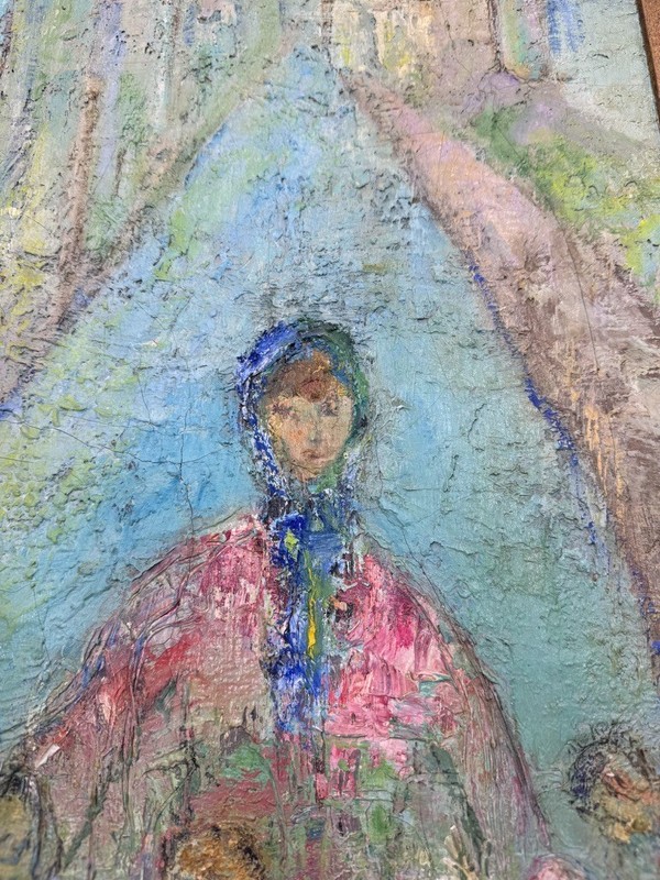 F Hochstein Abstract Impressionist Oil Canvas MID Century 36" x 14" gallery