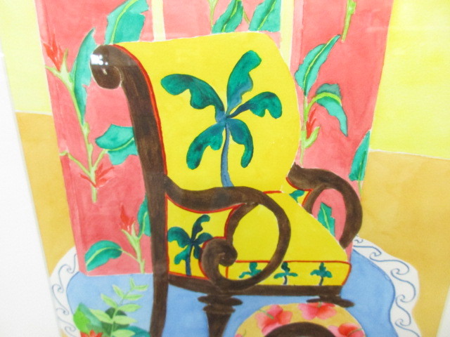 Connie Brorson Signed Watercolor Painting Chair & Sun 30 1/4" x 22 3/8" gallery