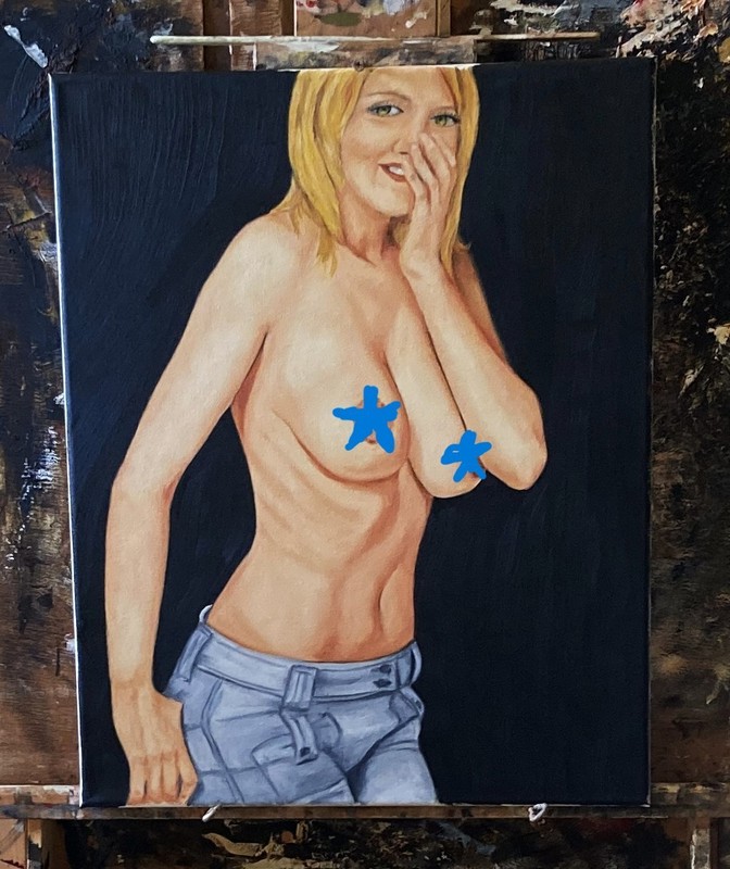 «Girls just want to Have Fun» VANWINKLE ORIGINAL NUDE oil painting 16×20 signed