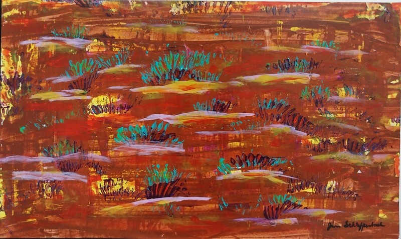 BACH Desert Abstract Expressionistic Original Signed Paper Mixed Acrylic