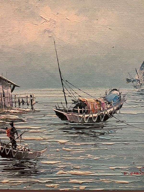 Oil Painting 12x16" Boats in sea, harbor, impressionistic style gallery
