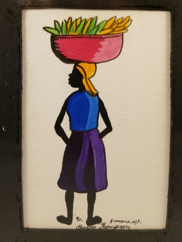 Original Headley Thompson 1990 Miniature Painting Jamaica Signed. Framed.