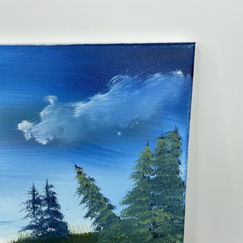 Oil on Canvas Painting Signed Student Art 16 x 20 Mountain View Cabin On Lake gallery