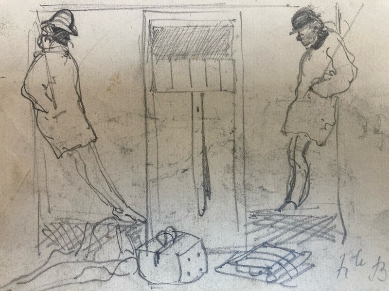 Beautiful Drawing Pencil On Paper Xixth Hippolyte Bellange Man Train Wagon Old