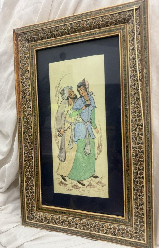 ORIGINAL ARABIC ART YOUNG LOVERS FRAMED IN GLASS ORNATE FRAME gallery