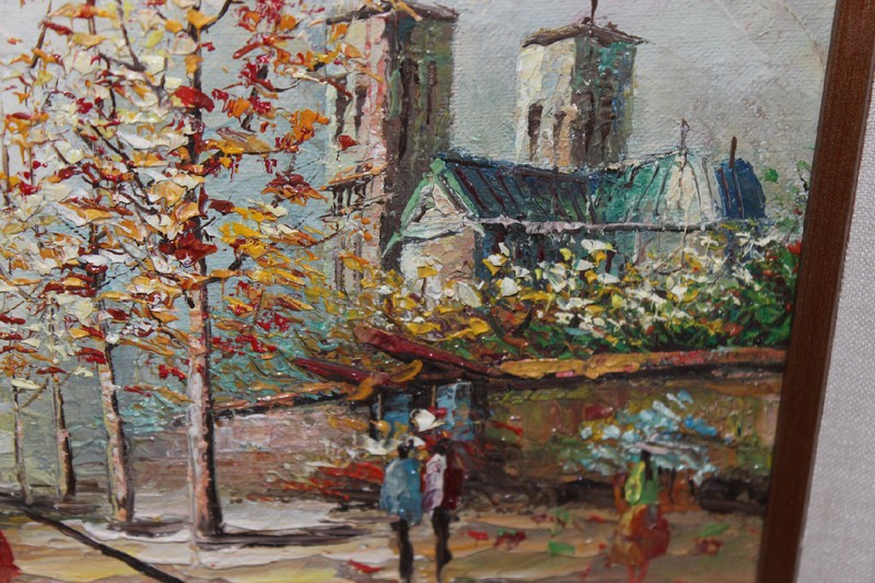 Oil Painting On Canvas Impressionist Couples In City Church Trees Signed Framed gallery