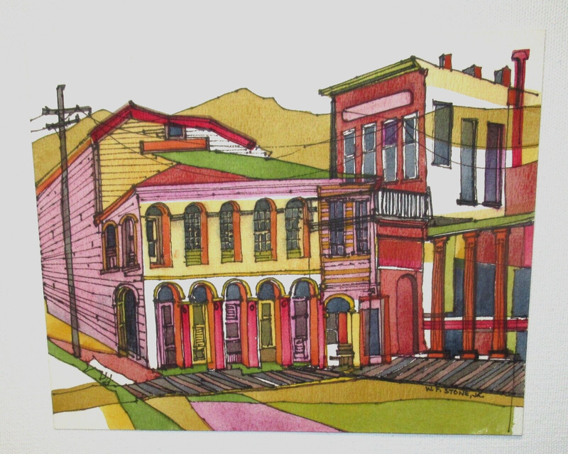 WILLIAM F. STONE JR. ORIGINAL WATERCOLOR STREET SCENE LANDSCAPE PAINTING