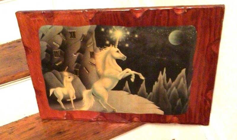 Beautiful Handcrafted Wood product/ Unicorns On Large Board Without Clock.