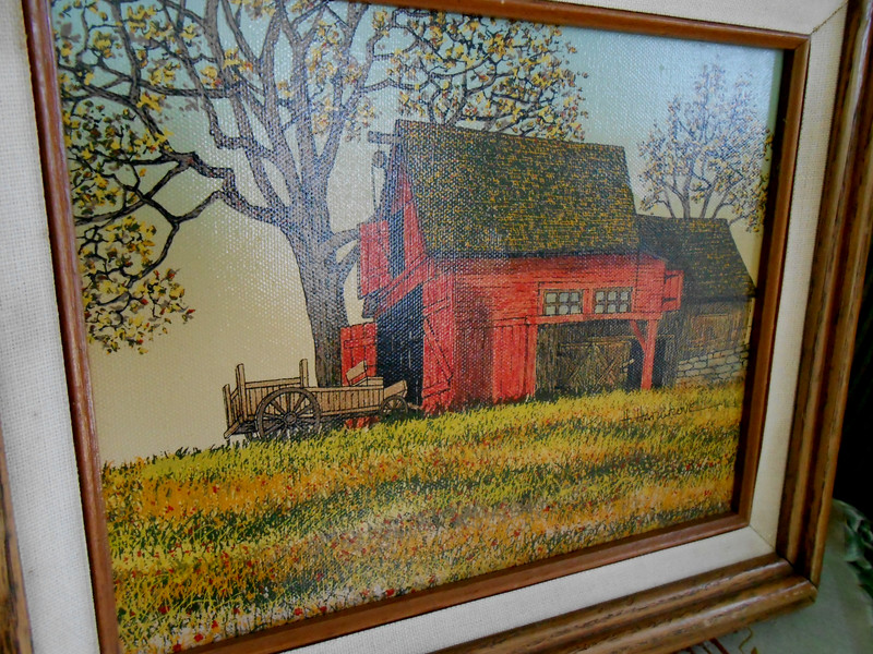 H. Hargrove Red Barn Seriograph Painting Framed Fall Theme gallery
