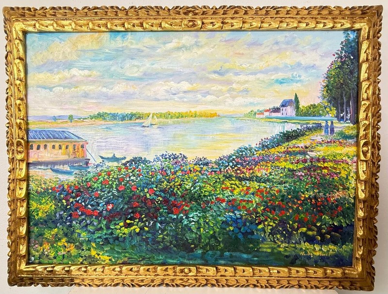 Claude Monet (Handmade) Oil On Canvas Signed & Stamped Framed Painting,Vtg Art